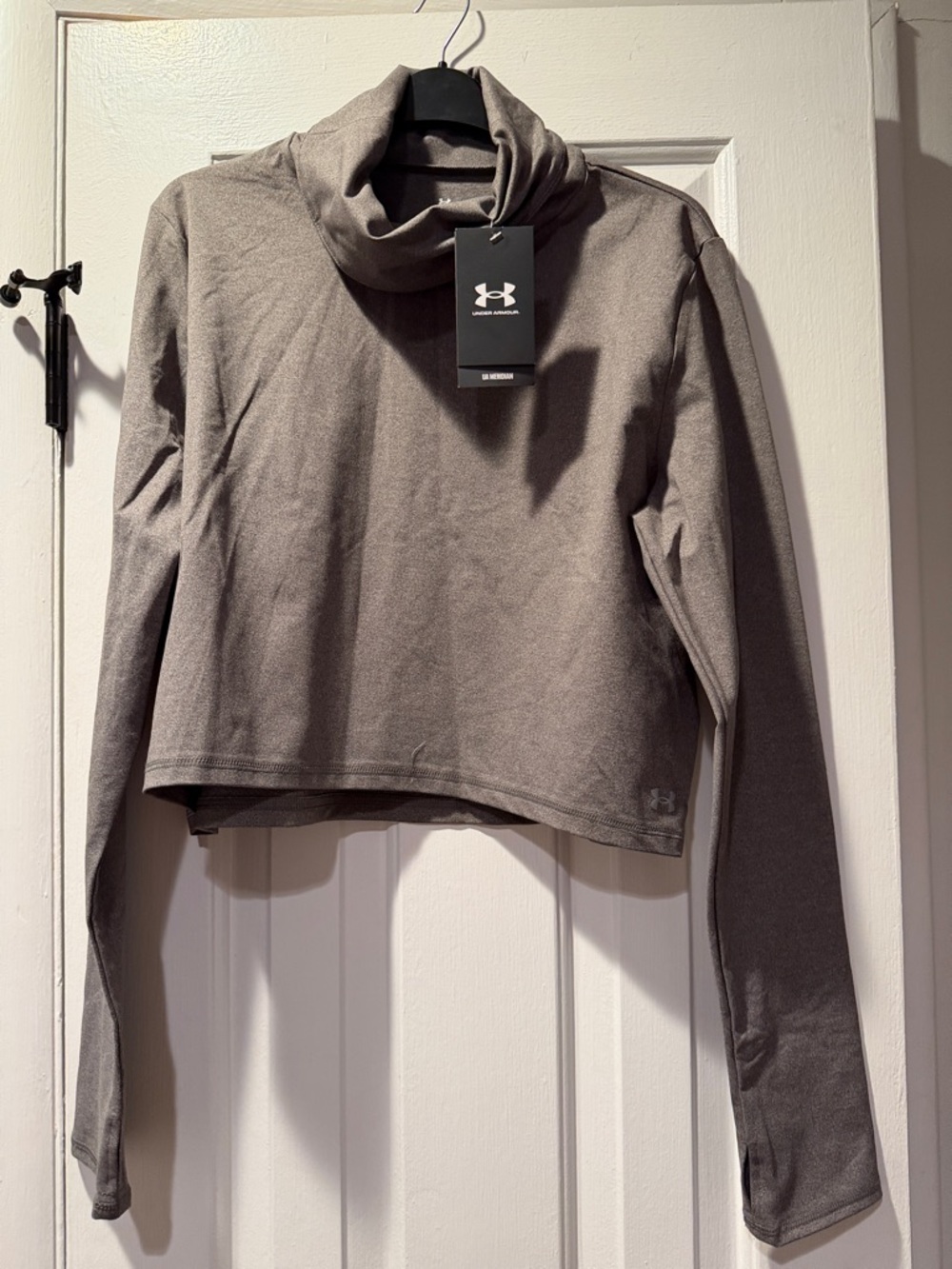 Under Armour Heather Taupe Cropped Long-Sleeve Top